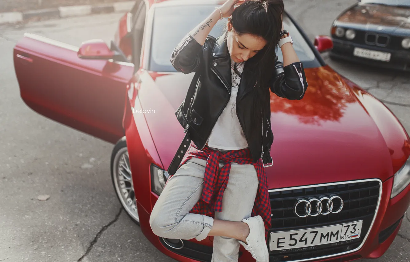 Photo wallpaper machine, auto, girl, pose, Audi, jacket, Belavin, Alexander Belavin