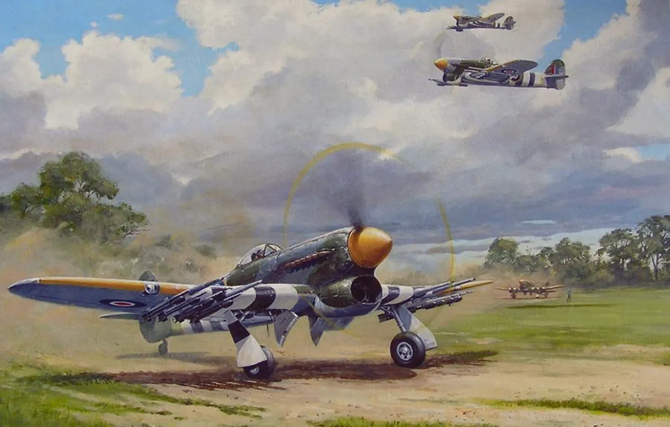 Photo wallpaper aircraft, war, airplane, aviation, dogfight, hawker typhoon