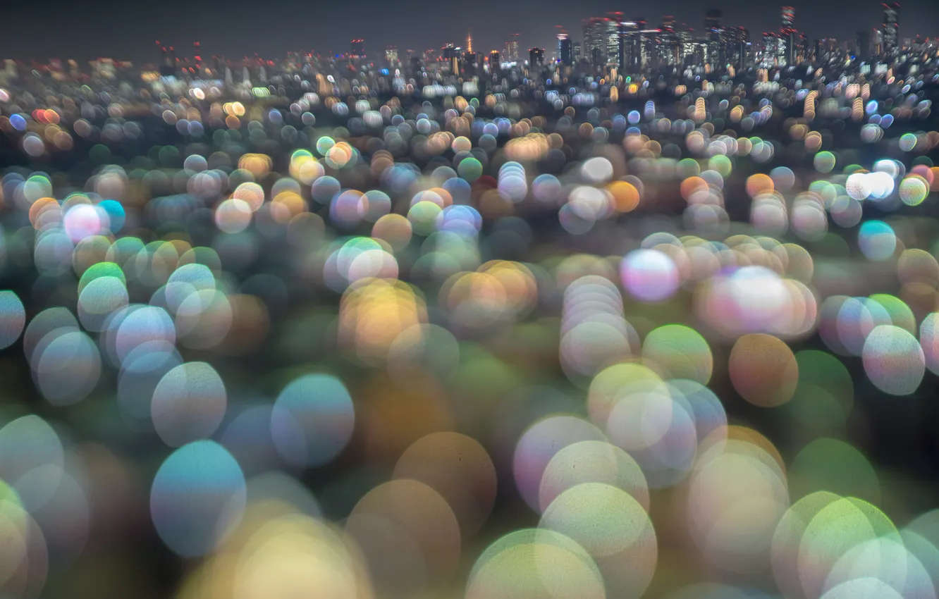 Photo wallpaper light, night, the city, lights, Japan, Tokyo, bokeh