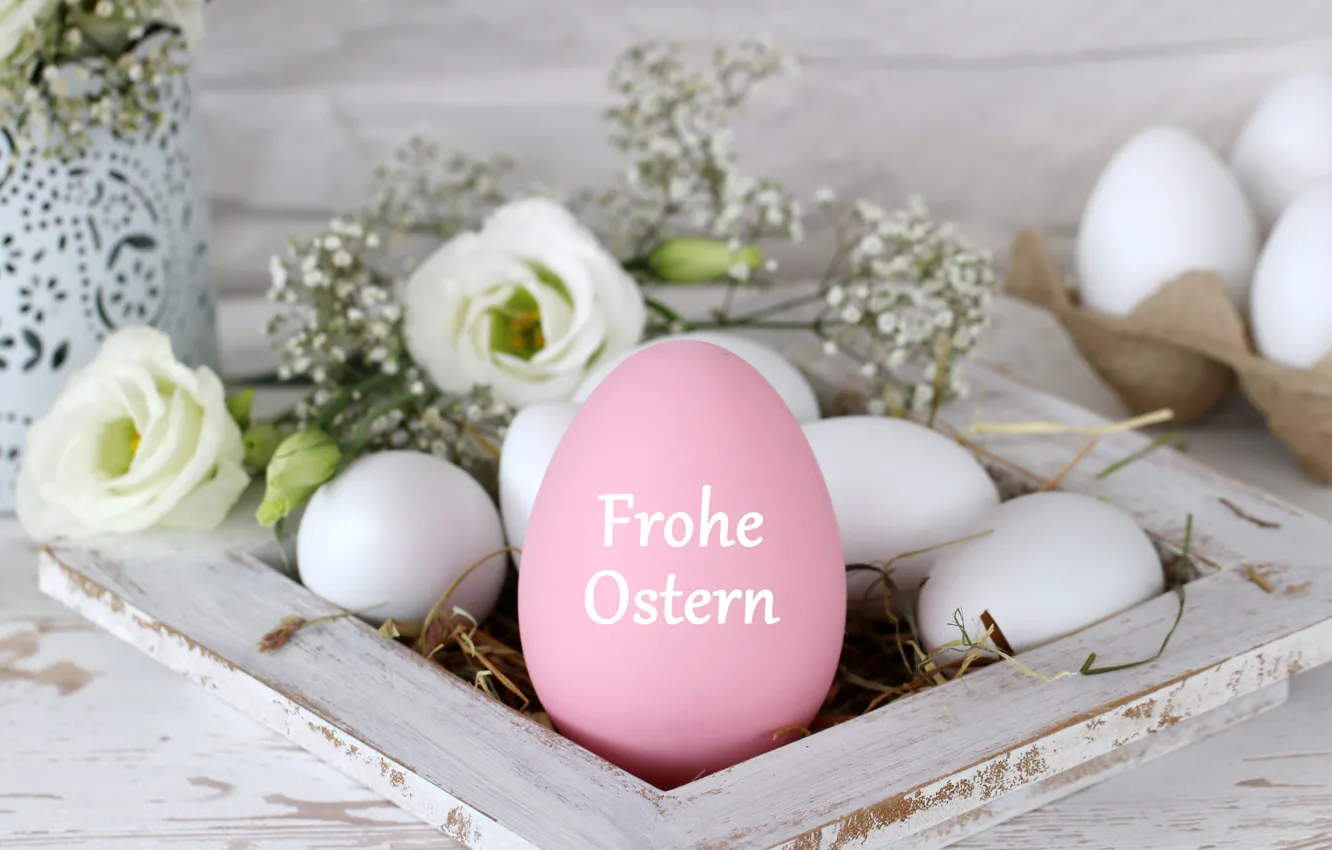 Photo wallpaper flowers, Easter, white roses, flowers, spring, Easter, eggs, decoration