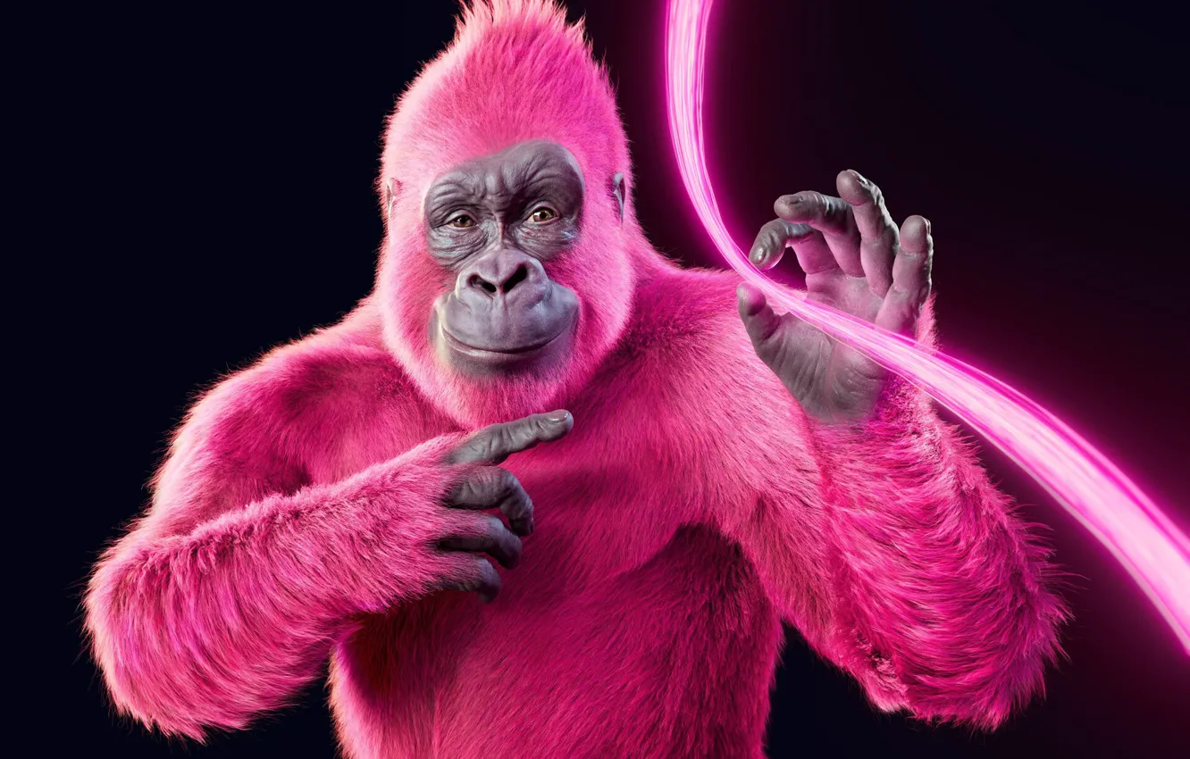 Photo wallpaper Pink, Neon, Gorilla