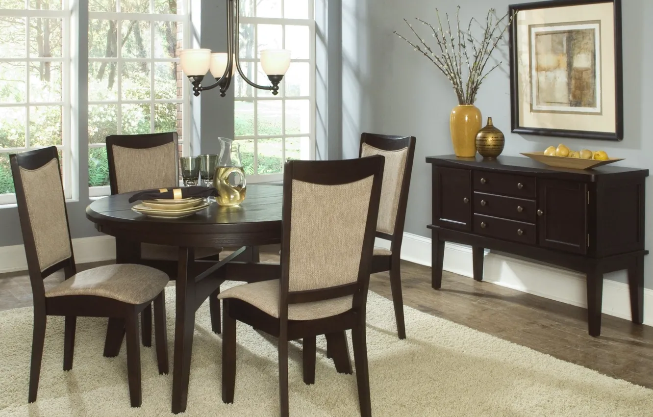 Photo wallpaper table, chairs, interior, picture, dining room, serving