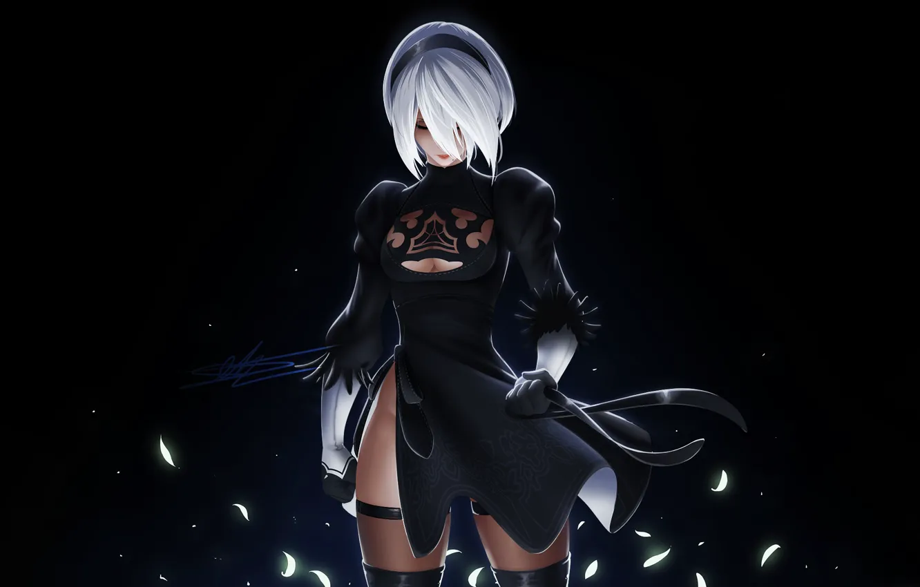 Photo wallpaper girl, figure, minimalism, sword, art, Android, nier, Illustration