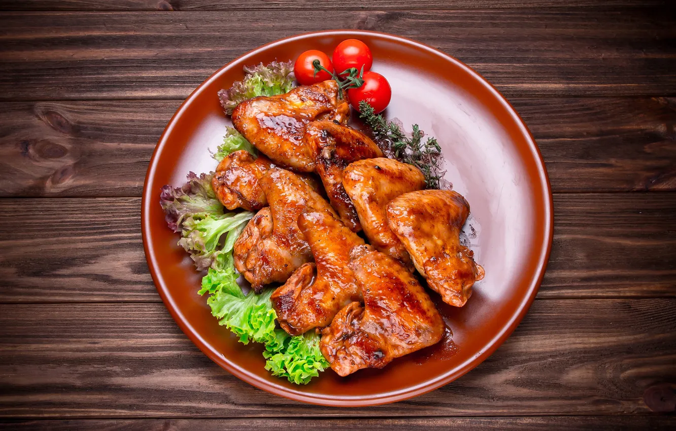 Photo wallpaper chicken, tomatoes, salad