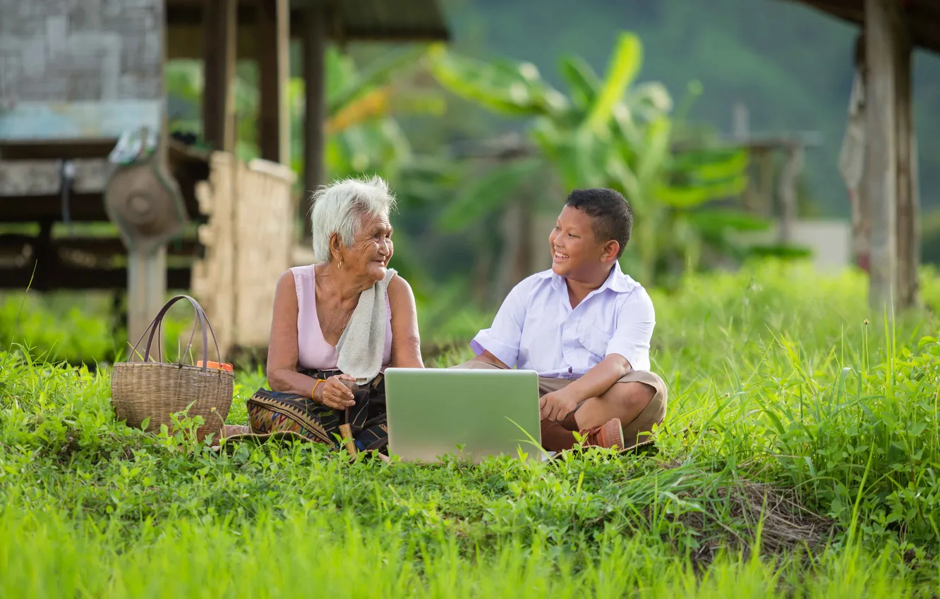 Photo wallpaper man, child, asian, villager