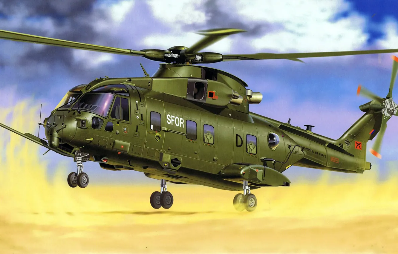 Photo wallpaper figure, art, With, EH Industries, AW101, Merlin, HC 3, transport helicopter