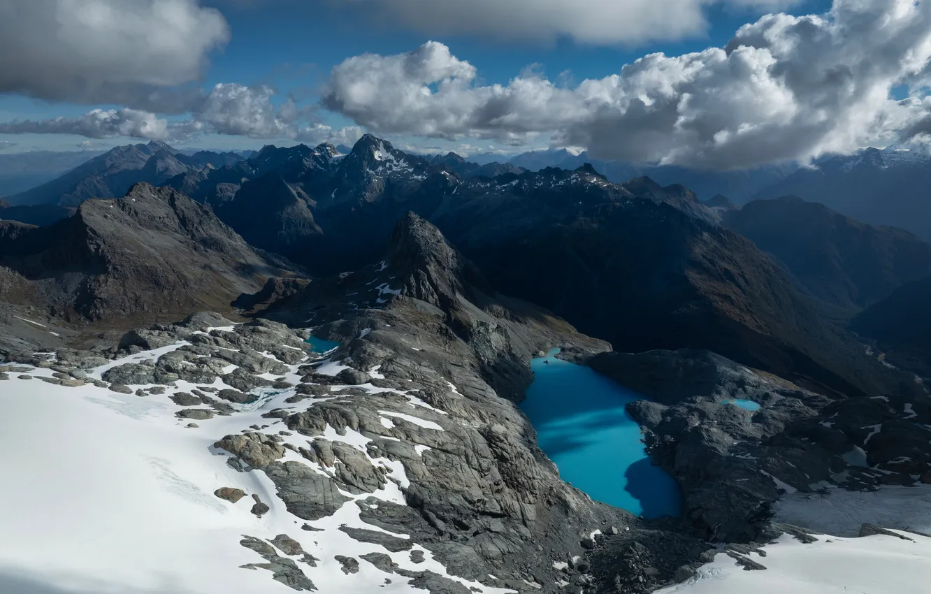 Photo wallpaper clouds, mountains, nature, lake, New Zealand