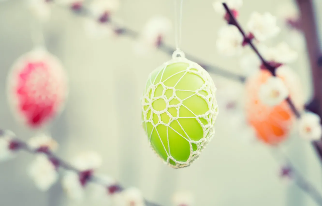 Photo wallpaper trees, flowers, branches, holiday, eggs, Easter, eggs
