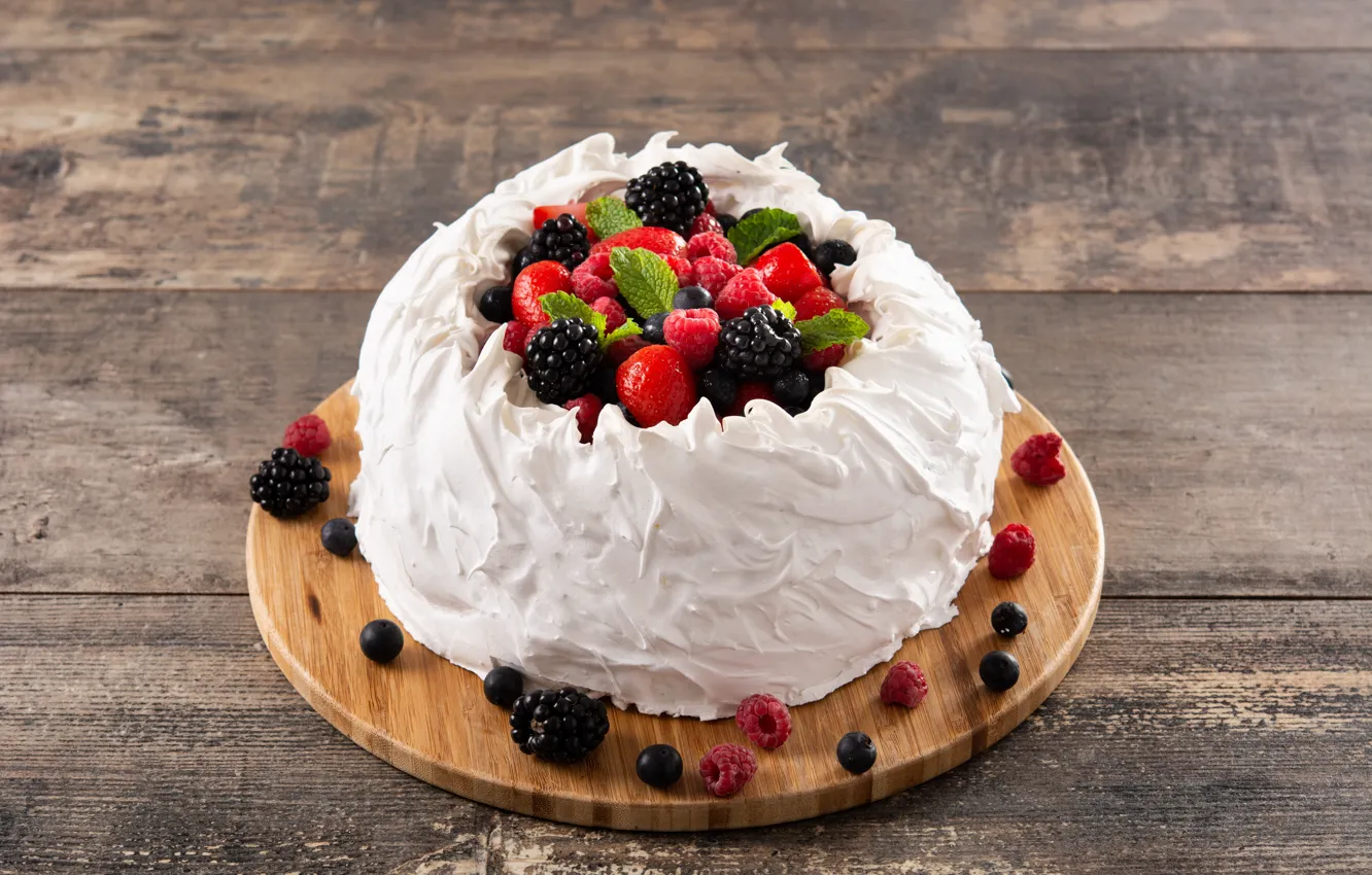 Photo wallpaper berries, cake, cream