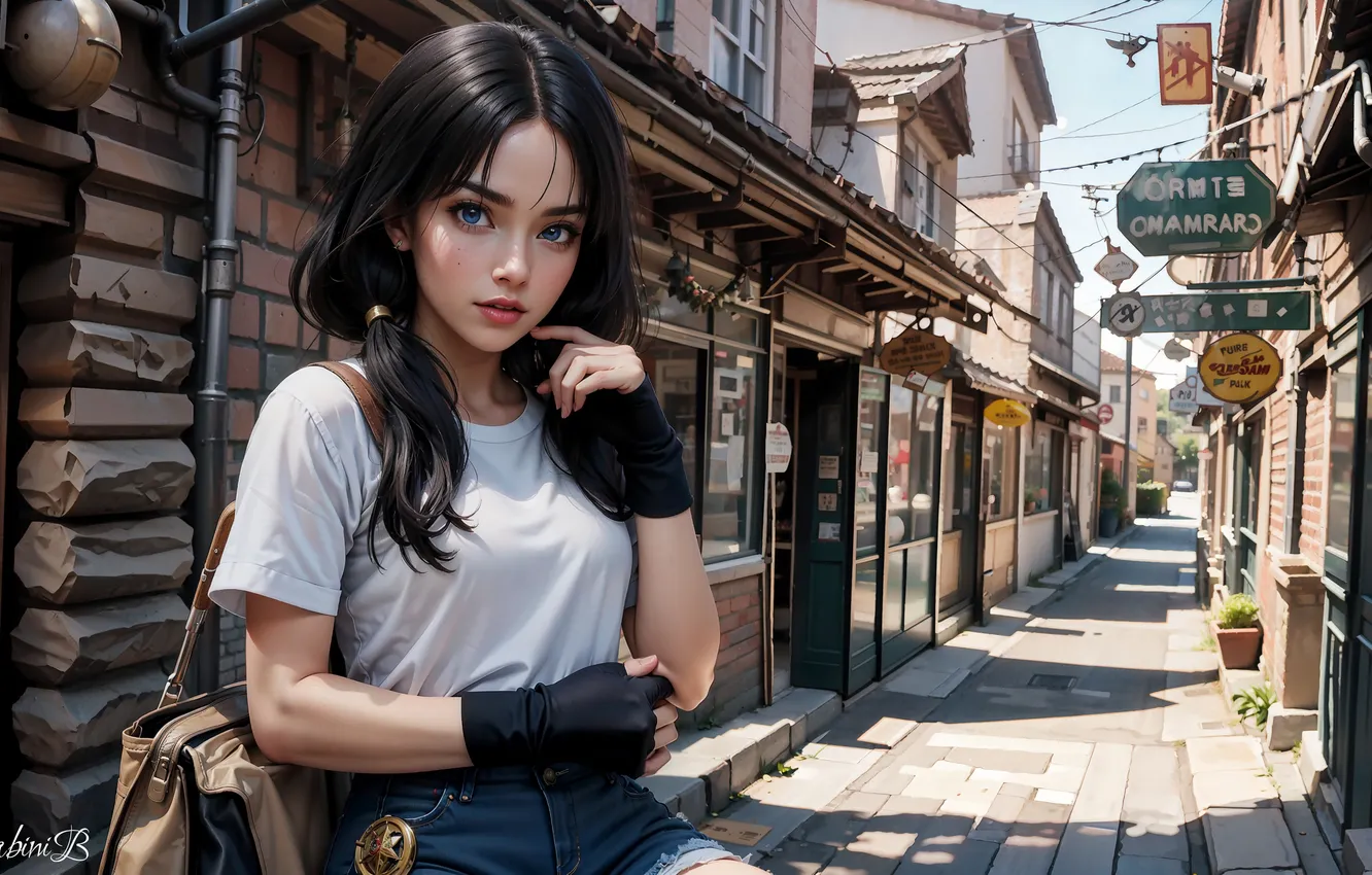 Photo wallpaper girl, anime, blue eyes, twintails, brunette, t-shirt, anime girls, Dragon Ball Z