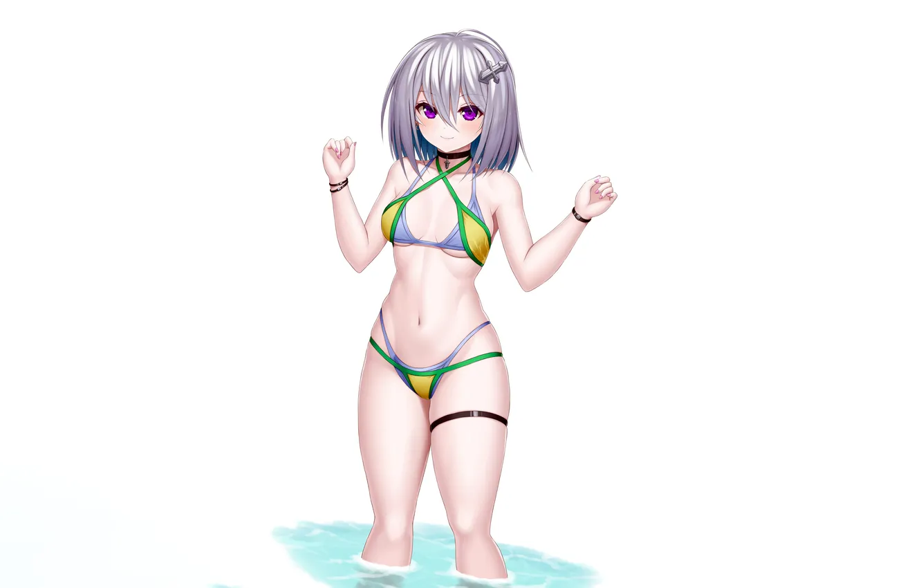 Photo wallpaper girl, sexy, cleavage, legs, boobs, anime, water, beautiful