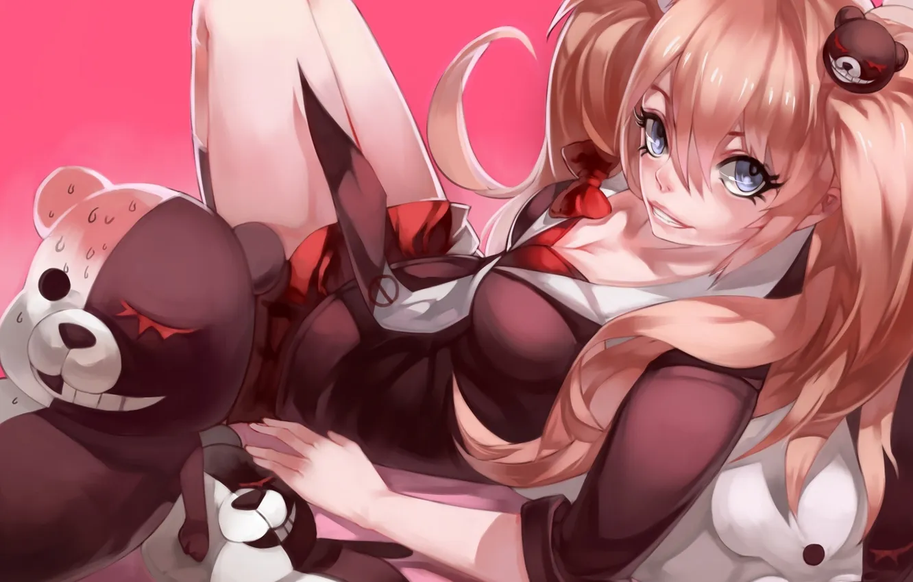 Photo wallpaper look, girl, smile, toy, bear, art, I monok, enoshima junko