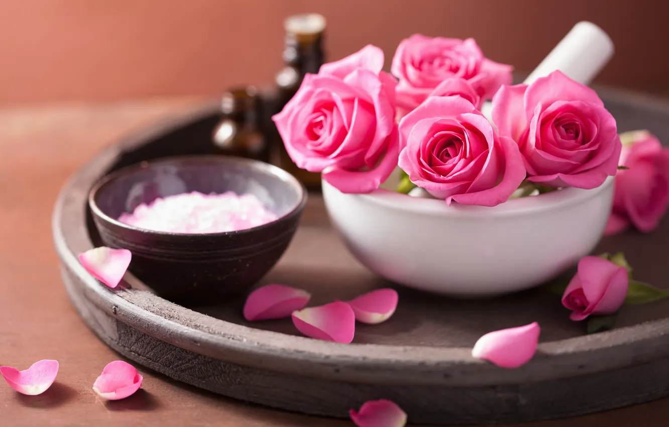 Photo wallpaper flowers, roses, petals, still life, pink flowers