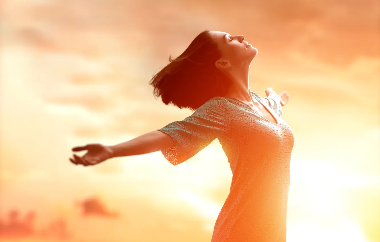 Photo wallpaper girl, profile, brown hair, peace