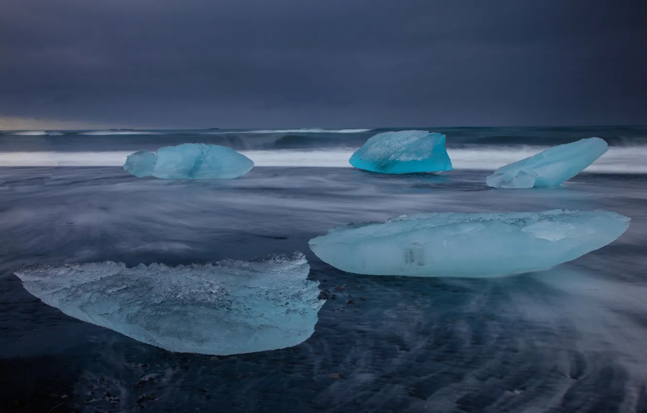 Photo wallpaper ice, sea, clouds, shore, Iceland, blocks