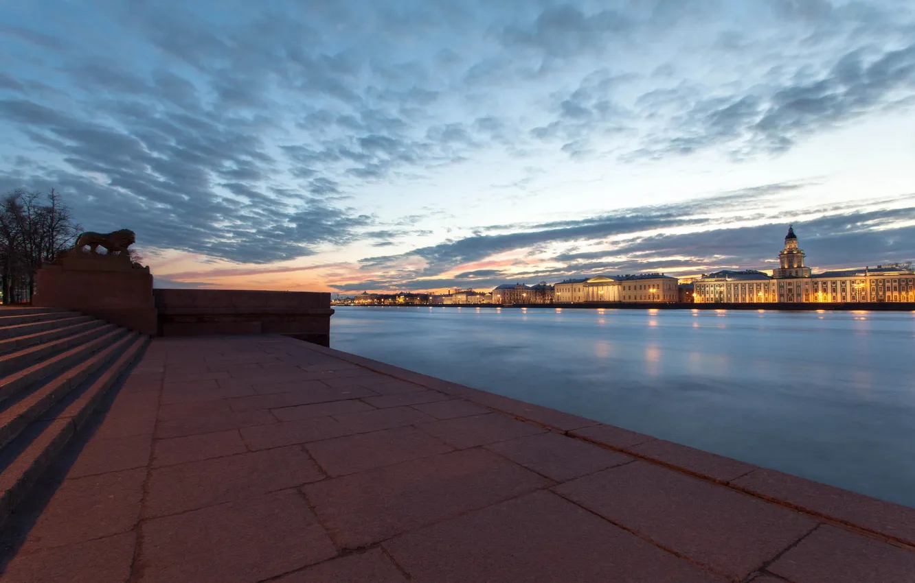 Photo wallpaper river, the evening, Peter, Saint Petersburg, Russia, promenade, SPb, Neva