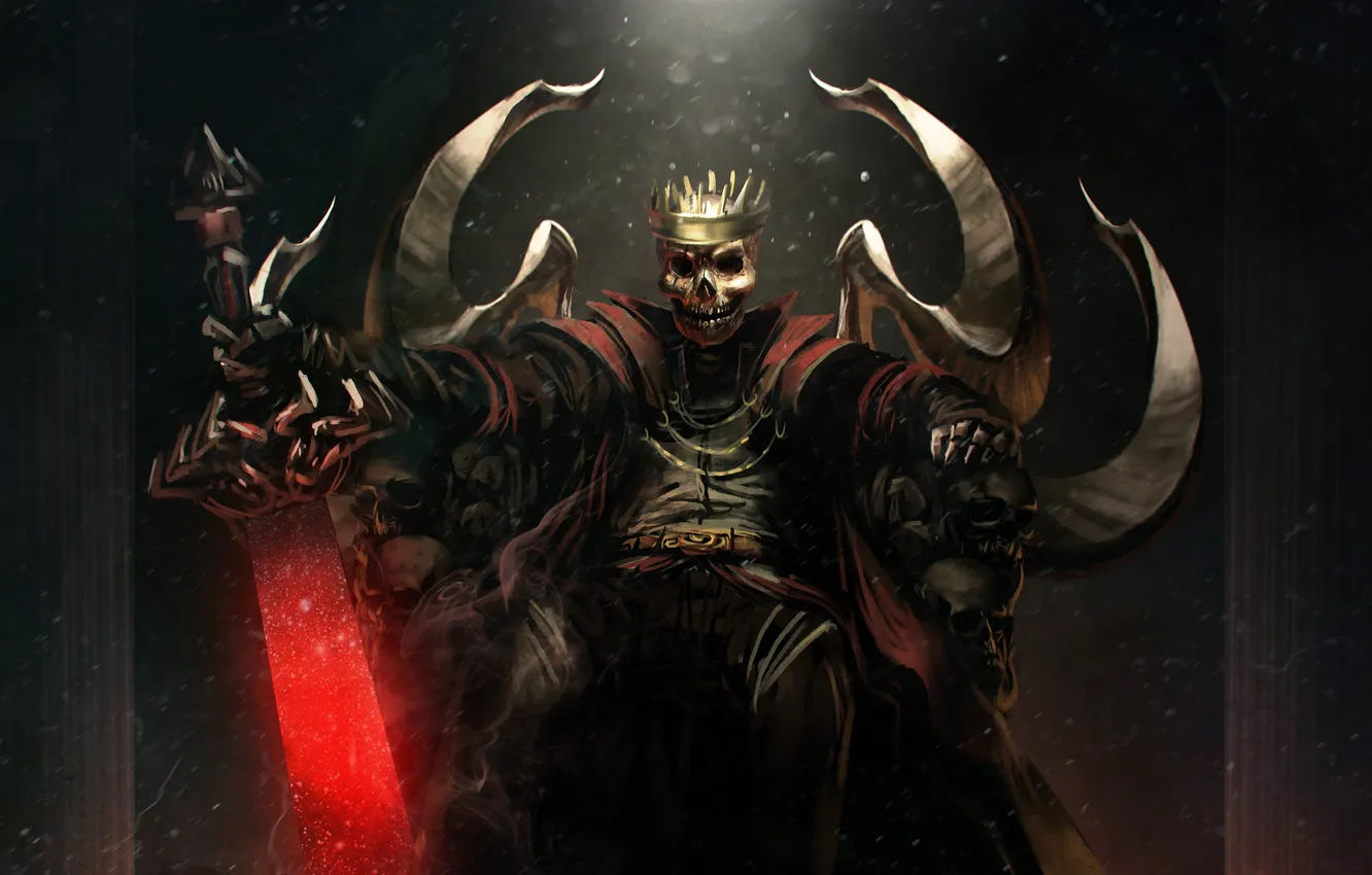 Photo wallpaper sword, crown, skeleton, Overlord, the throne, dead