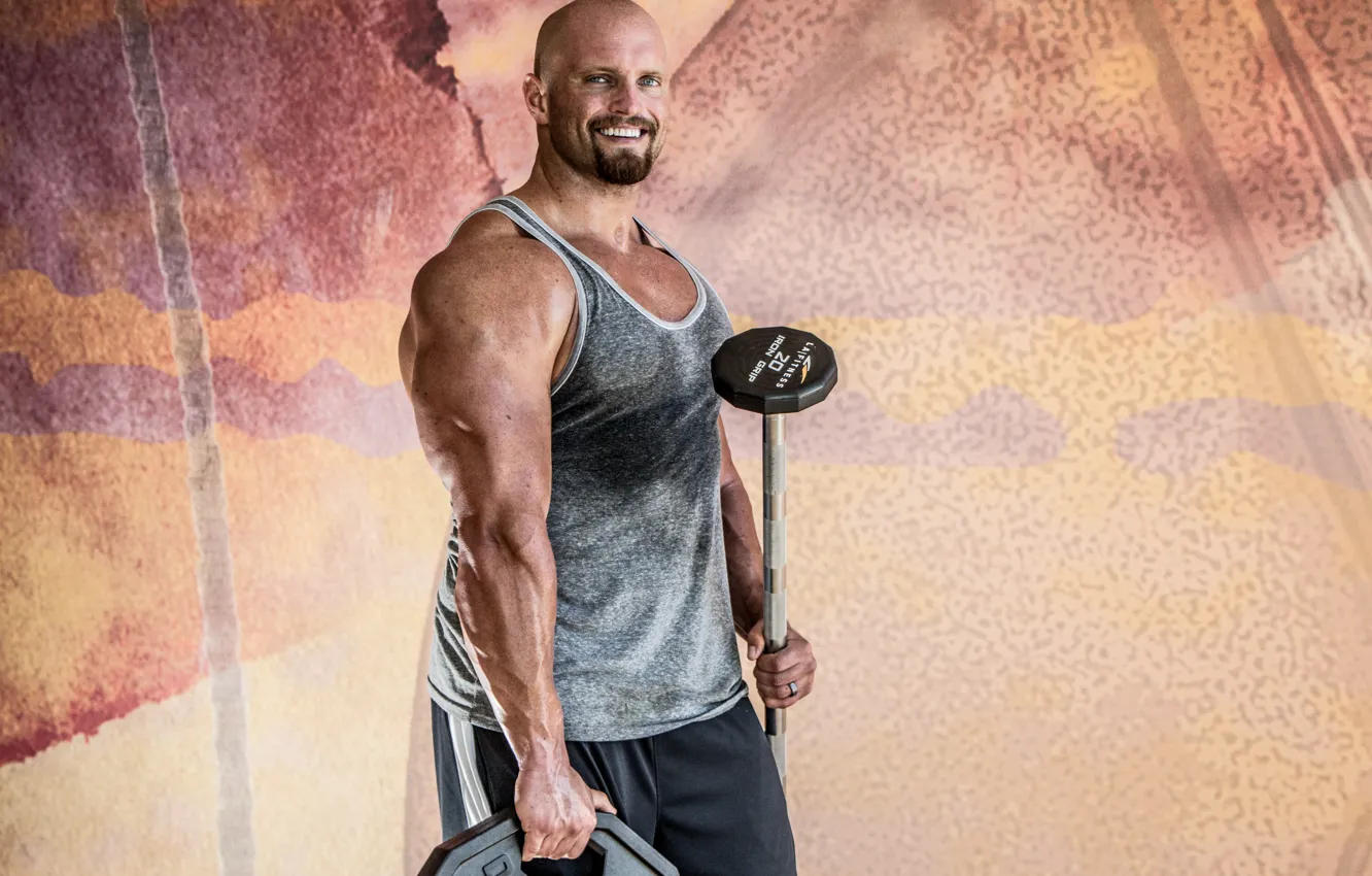 Photo wallpaper smile, bodybuilder, big arms