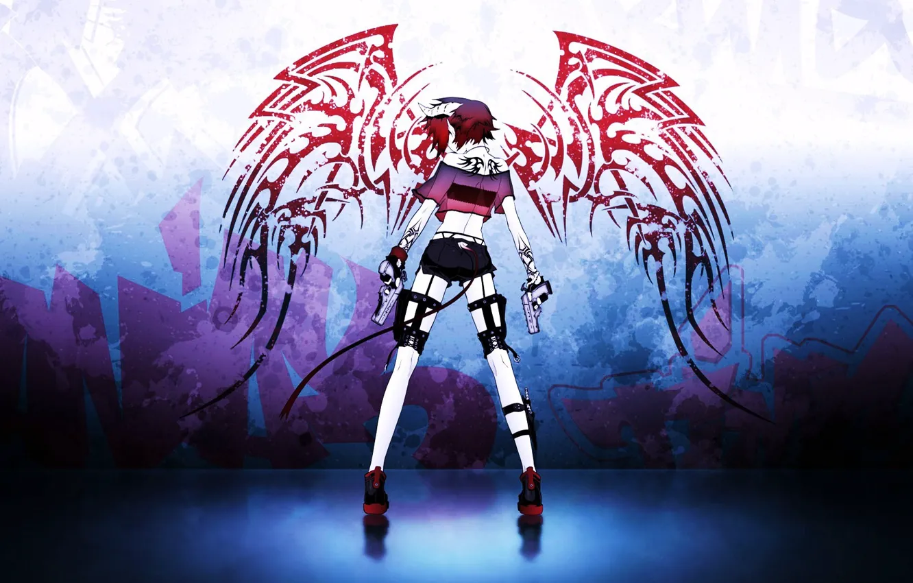 Photo wallpaper girl, wings, the demon, horns