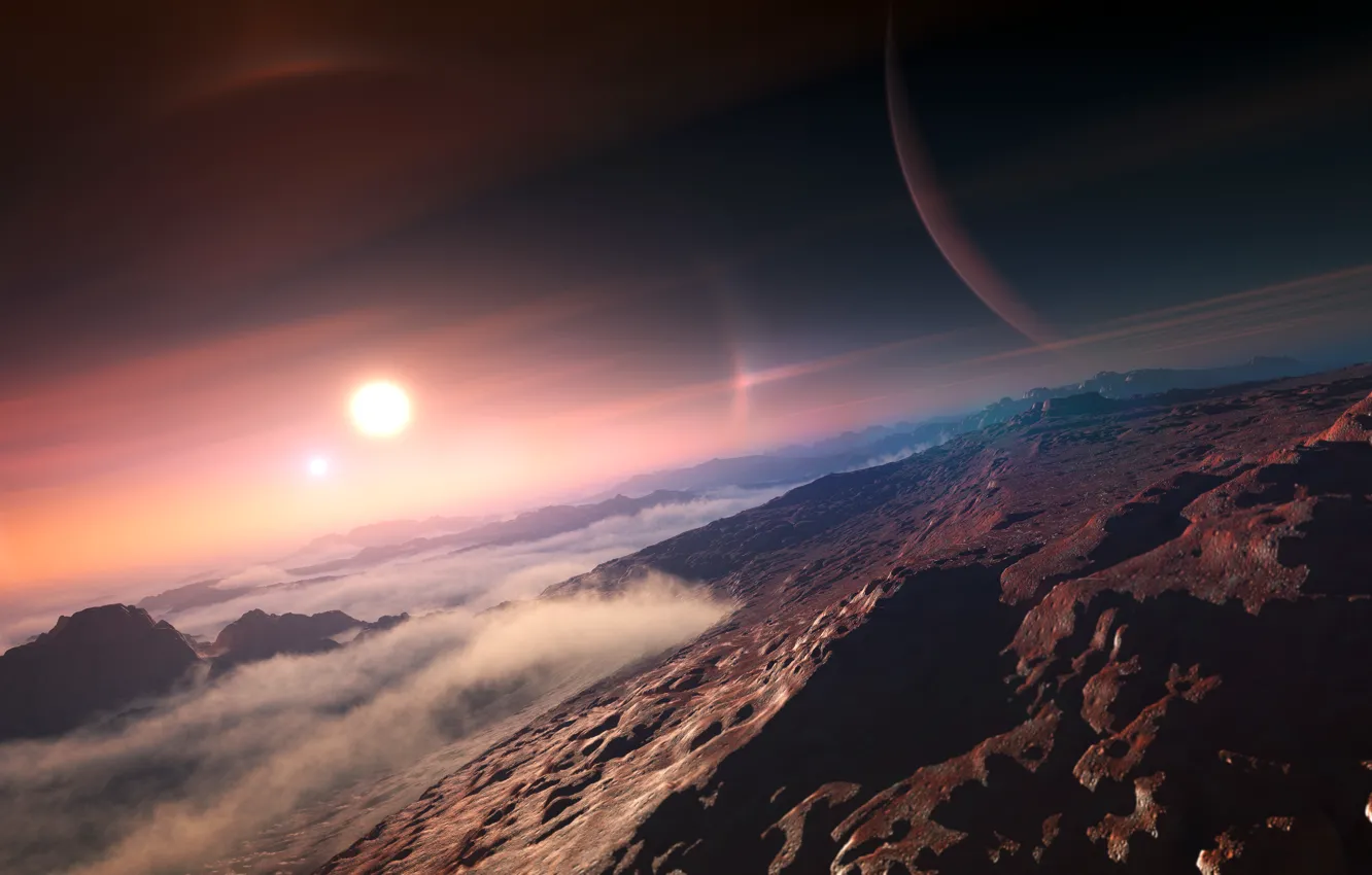 Photo wallpaper the sun, clouds, mountains, exoplanet