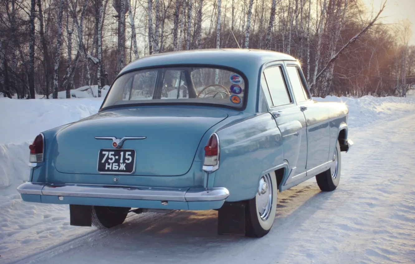 Photo wallpaper snow, retro, background, Wallpaper, USSR, car, legend, Volga