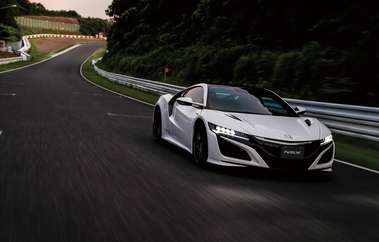 Photo wallpaper supercar, white, Honda, supercar, car, road, Honda, the front