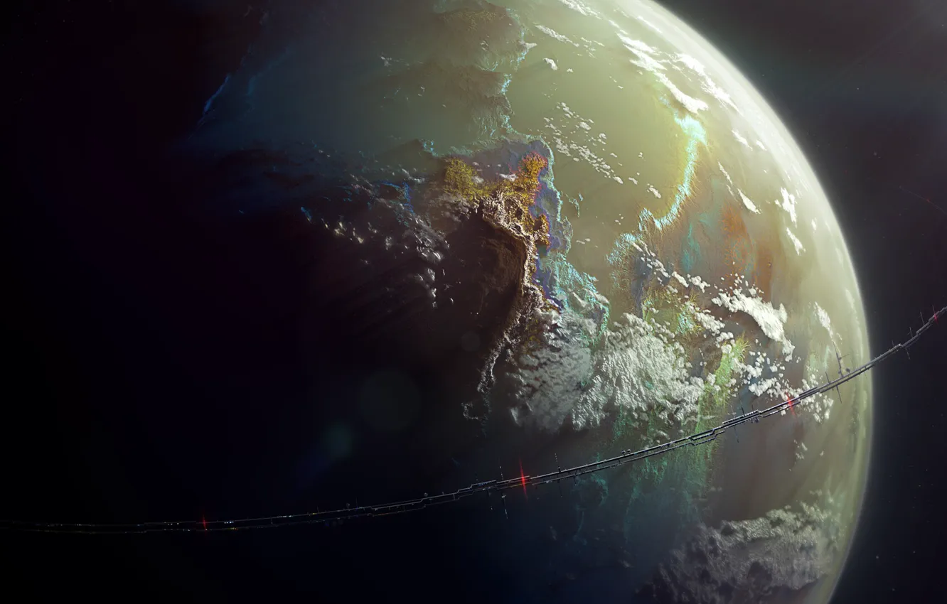 Photo wallpaper space, fiction, planet, station, ring, art, orbit, space