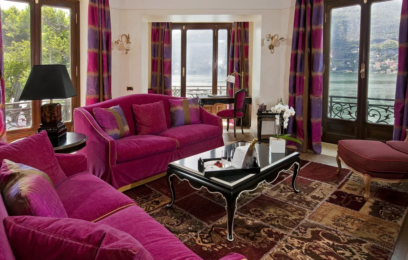 Photo wallpaper design, style, sofa, home, interior, pillow, table