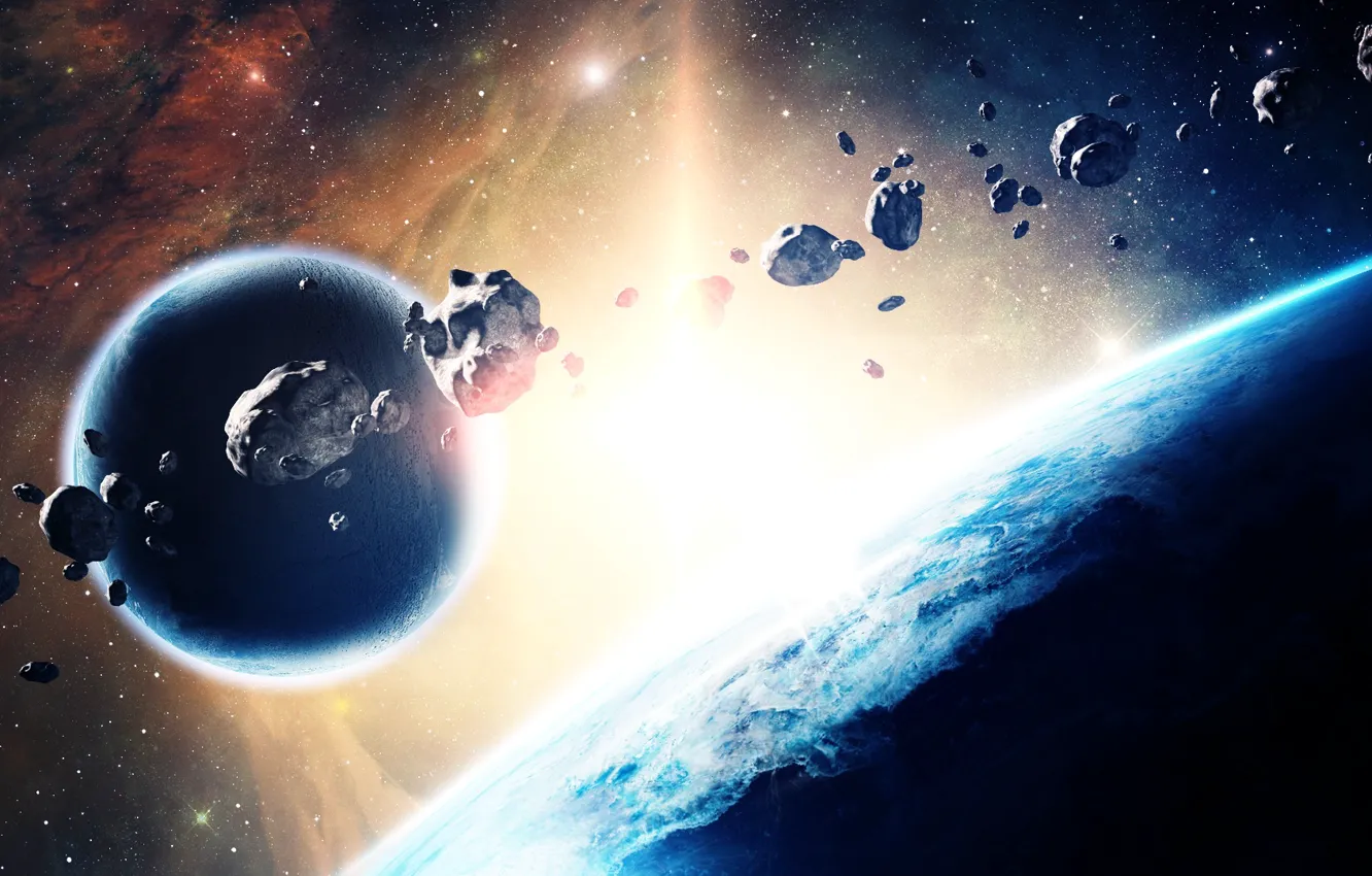 Photo wallpaper space, stars, nebula, asteroids, palnety