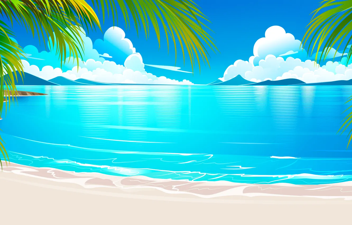 Photo wallpaper sand, sea, tropics, palm trees