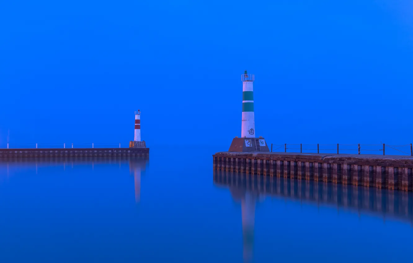 Photo wallpaper sea, the sky, lighthouse, Bay, the evening