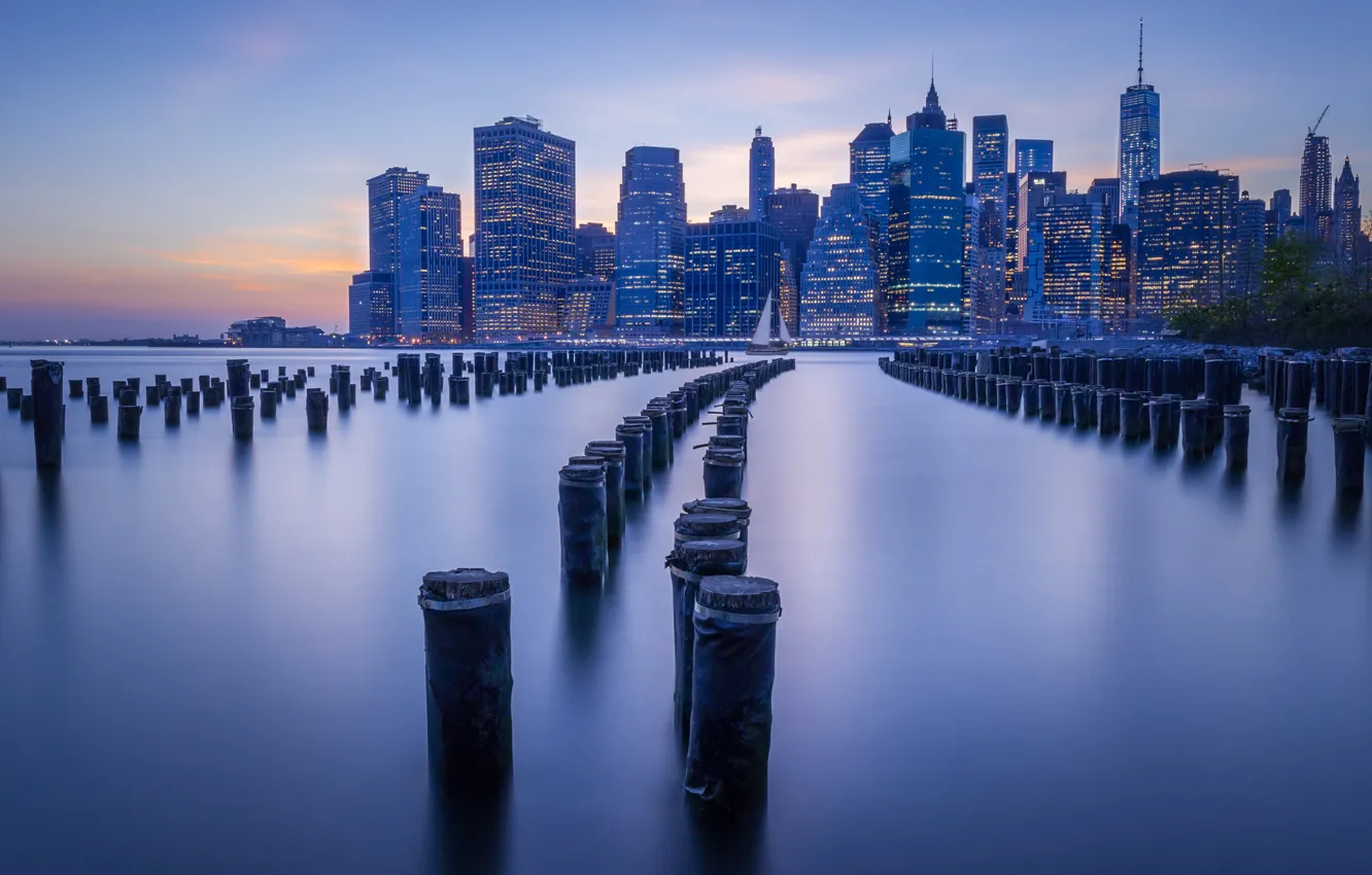Photo wallpaper river, New York, skyscrapers, architecture, New York