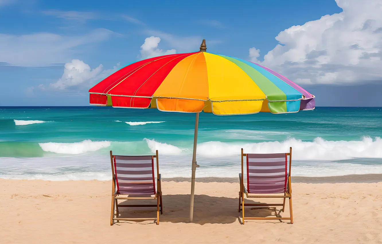 Photo wallpaper sand, sea, wave, beach, summer, the sky, clouds, shore