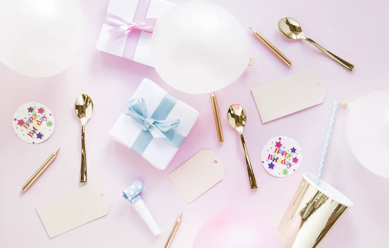 Photo wallpaper decor, Birthday, Birthday, gifts, pink .background