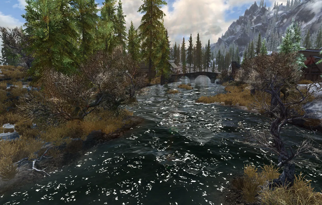 Photo wallpaper bridge, river, Skyrim, Skyrim, TES5, mortal