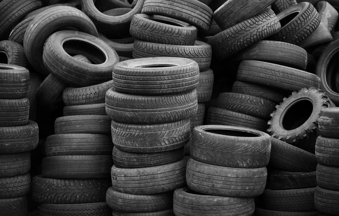 Photo wallpaper tires, rubber, worn