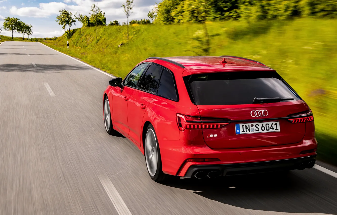 Photo wallpaper red, movement, Audi, back, universal, 2019, A6 Avant, S6 Before