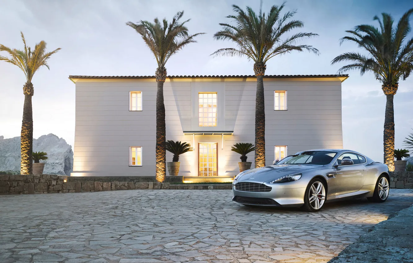 Photo wallpaper landscape, palm trees, coupe, home, yard, 1AML