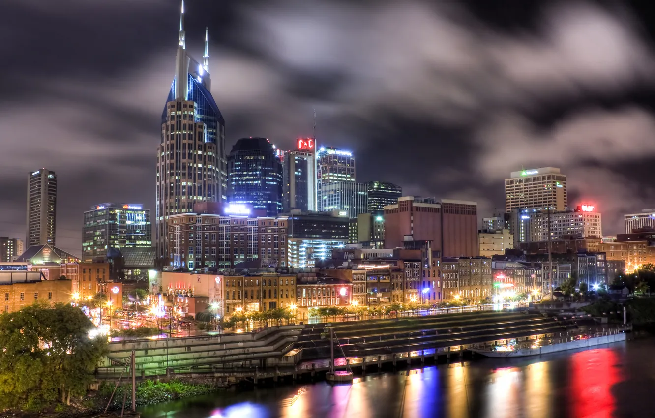 Photo wallpaper building, night city, promenade, Tennessee, Nashville