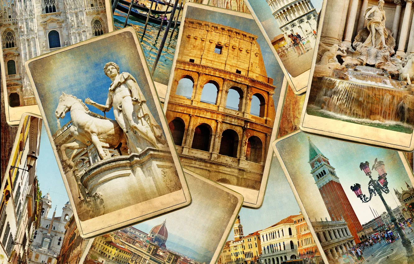 Photo wallpaper Colosseum, vintage, statues, street, vintage, monuments, old photos