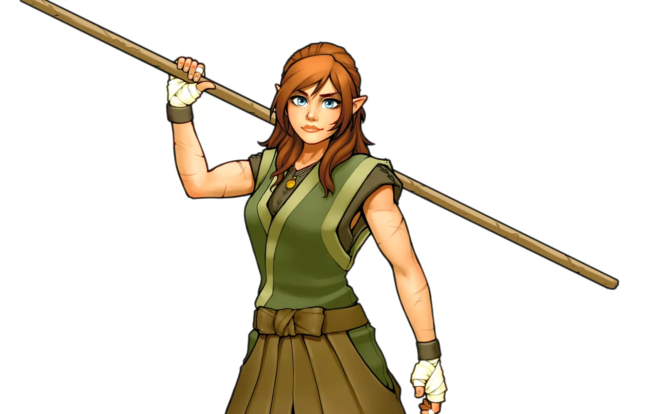 Photo wallpaper look, girl, elf, art, medallion, ears, stick