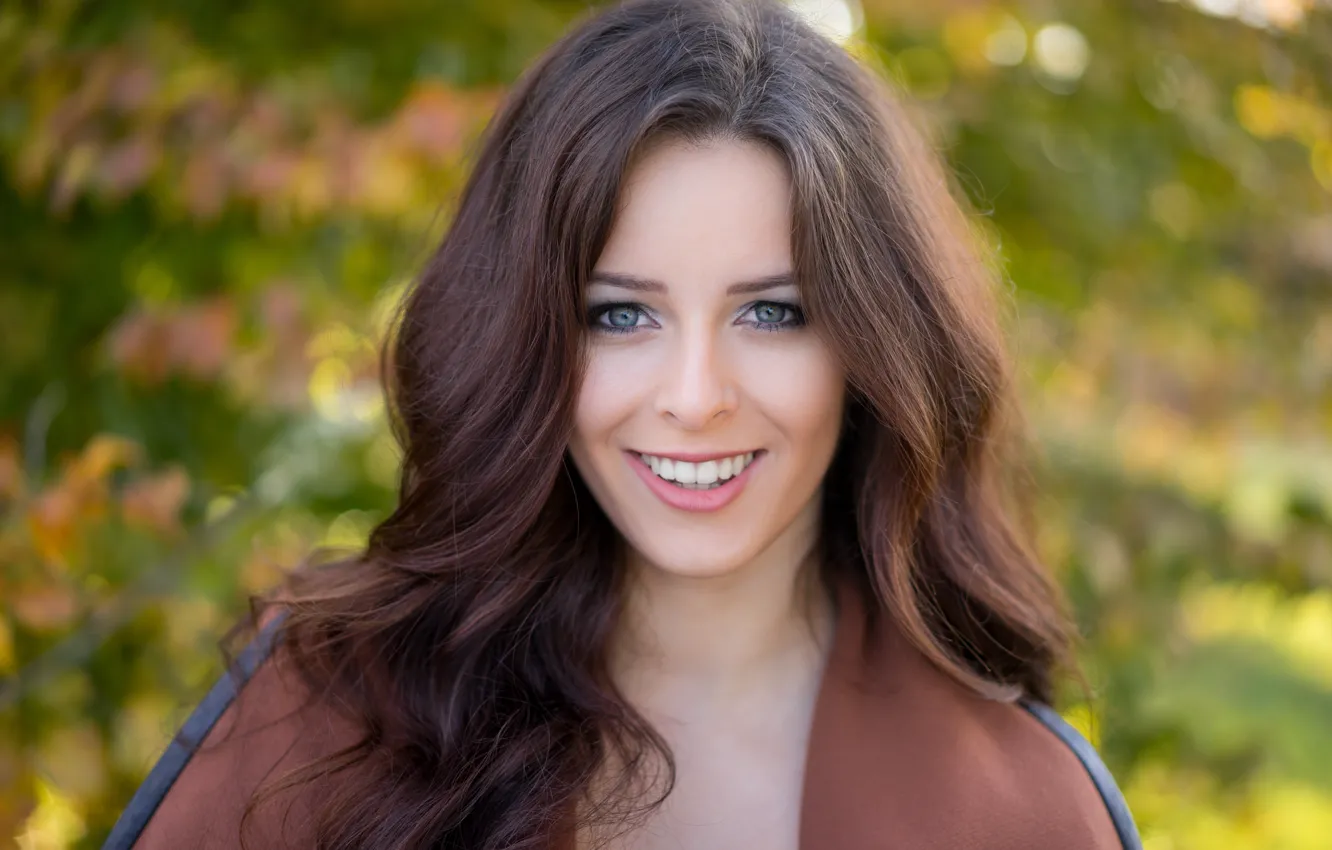 Photo wallpaper look, close-up, face, smile, background, model, portrait, makeup