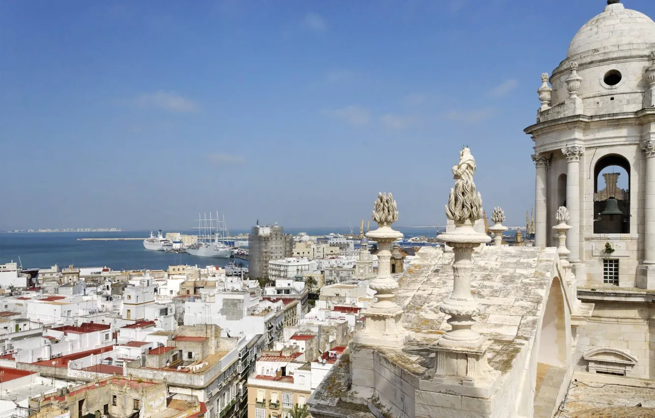 Photo wallpaper sea, Cathedral, architecture, Spain, Cadiz, Cathedral of the Holy cross