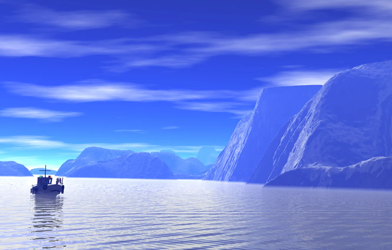 Photo wallpaper sea, the sky, landscape, rocks, glacier, boat