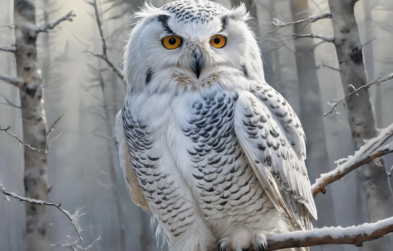 Photo wallpaper winter, forest, white, look, snow, trees, nature, fog