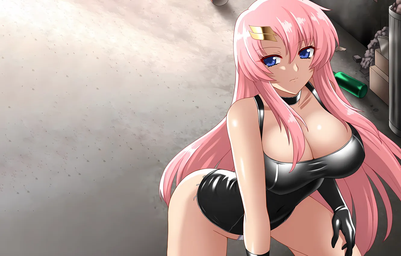 Photo wallpaper girl, sexy, cleavage, panties, pink hair, long hair, boobs, anime