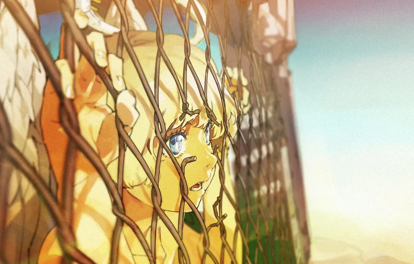 Photo wallpaper angel, grille, halo