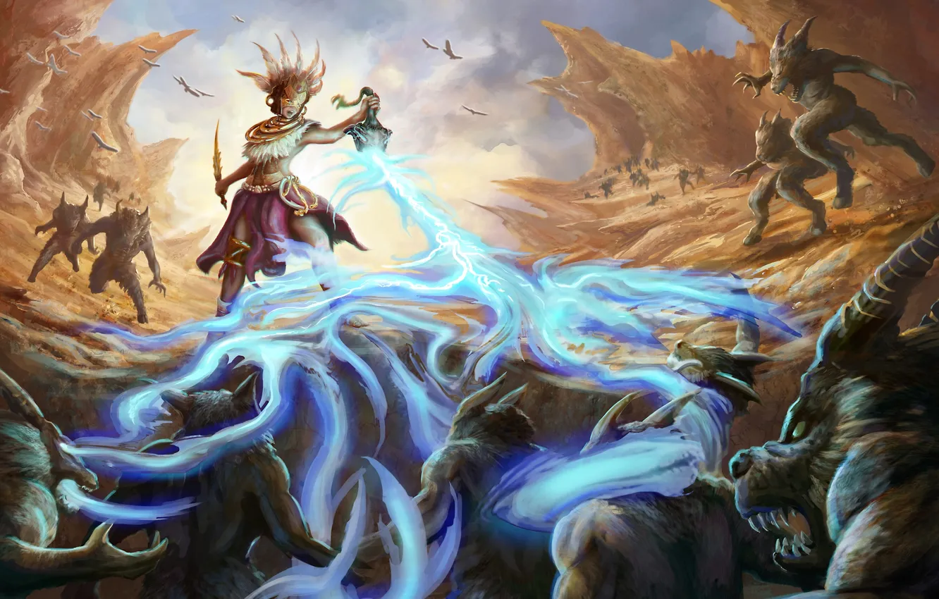 Photo wallpaper rocks, magic, monster, art, Diablo 3, Witch Doctor