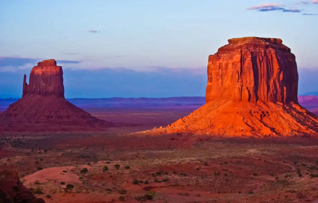 Photo wallpaper the sky, clouds, sunset, mountains, rocks, USA, Monument valley