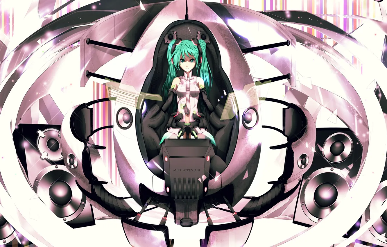 Photo wallpaper girl, mechanism, anime, art, fur, vocaloid, hatsune miku, Vocaloid